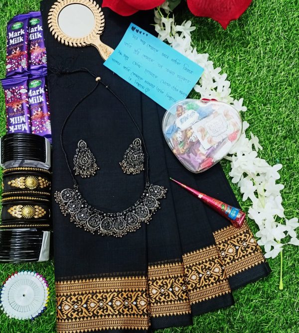 Black primum saree .Tangail cotton saree কালো কালার  শাড়ি, গিফট প্যাকেজ