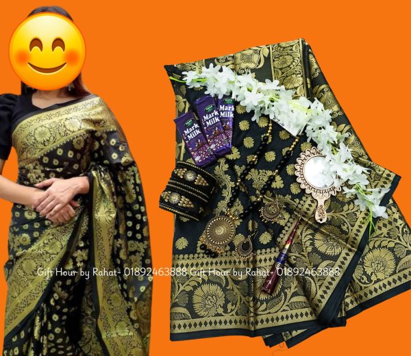 Katan Saree combo set black