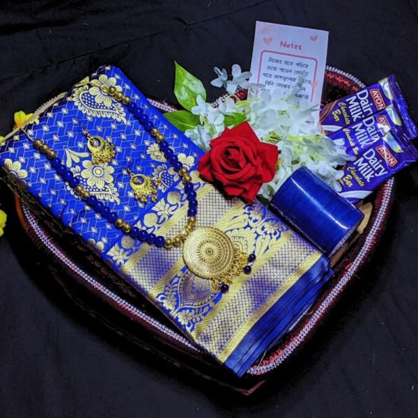 Katan benaroshi saree combo package. for gift. blue color