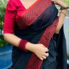 Black saree , tangailer saree কালো কালার  শাড়ি, গিফট প্যাকেজ - Image 3