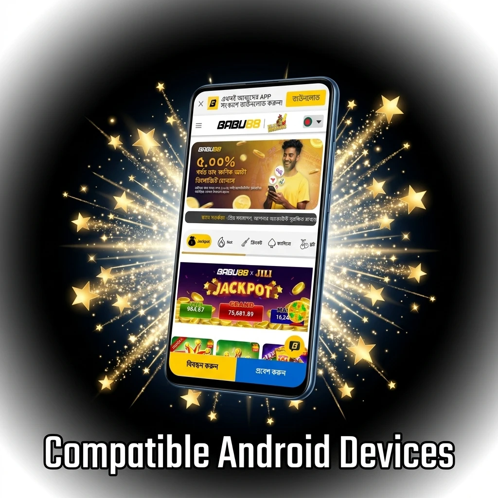 List of compatible Android devices for Babu88 app in Bangladesh including Samsung, Xiaomi, Realme, OPPO, Vivo, Tecno, Infinix