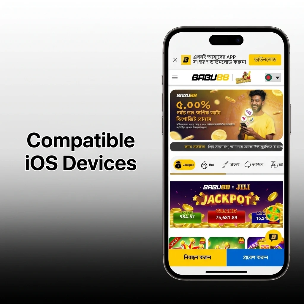 List of compatible iOS devices for Babu88 app including iPhone X to iPhone 15 series and iPad Air and iPad Pro models