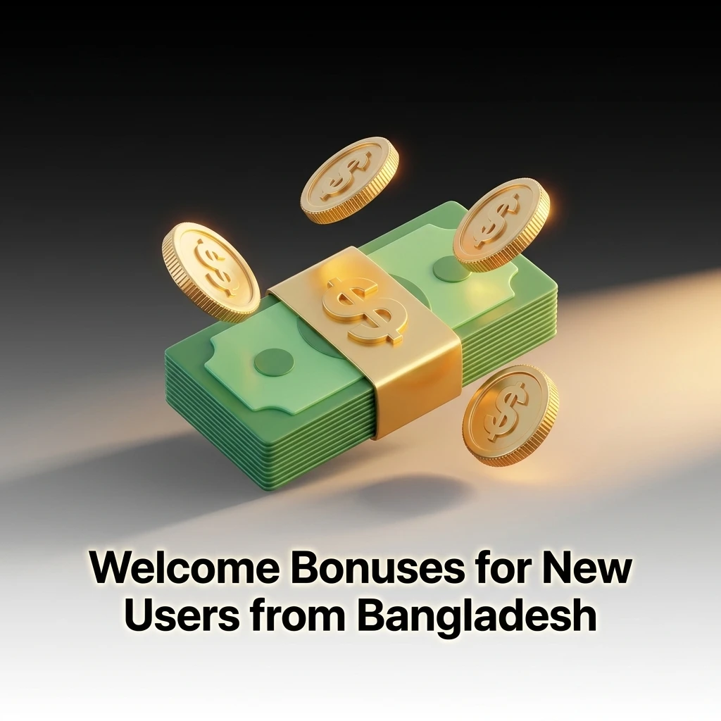 Welcome bonuses for new users in Bangladesh showing casino bonus up to BDT 18,000 and sports betting bonus up to BDT 13,000