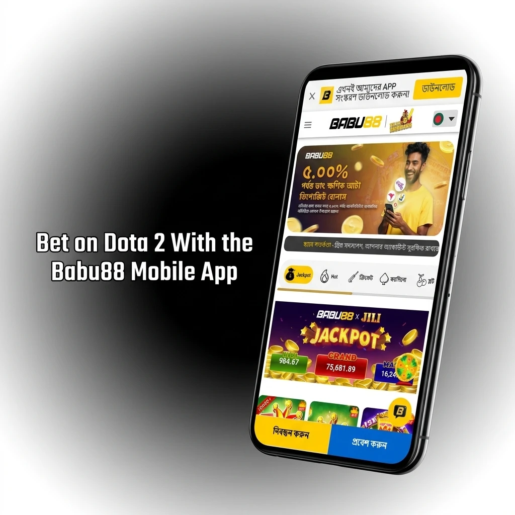Babu88 mobile app interface showing Dota 2 betting markets, live odds, and bet slip on a smartphone screen